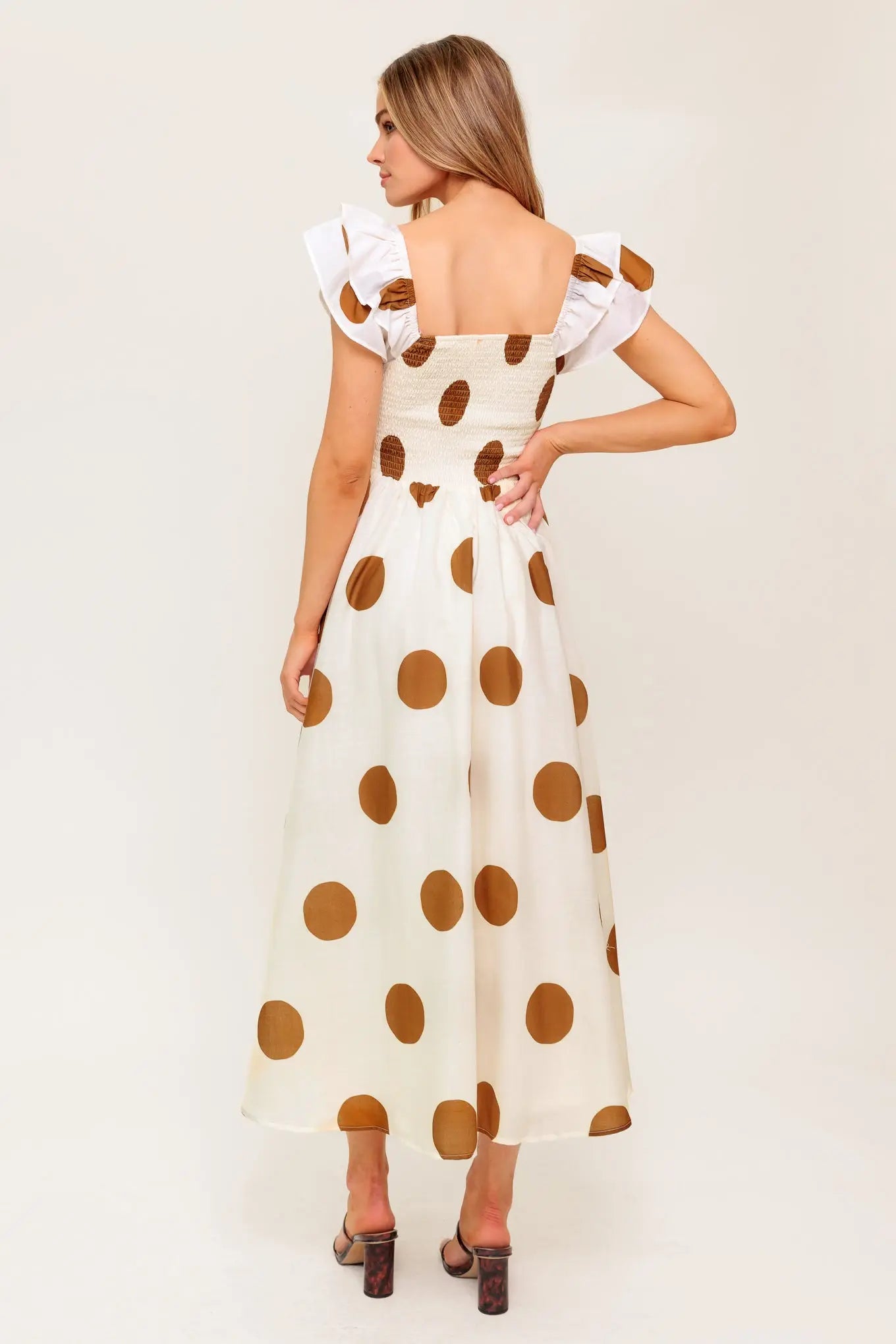Mojito Mood Polka Dot Woven Midi Dress With Sweetheart Neckline Flying Tomato