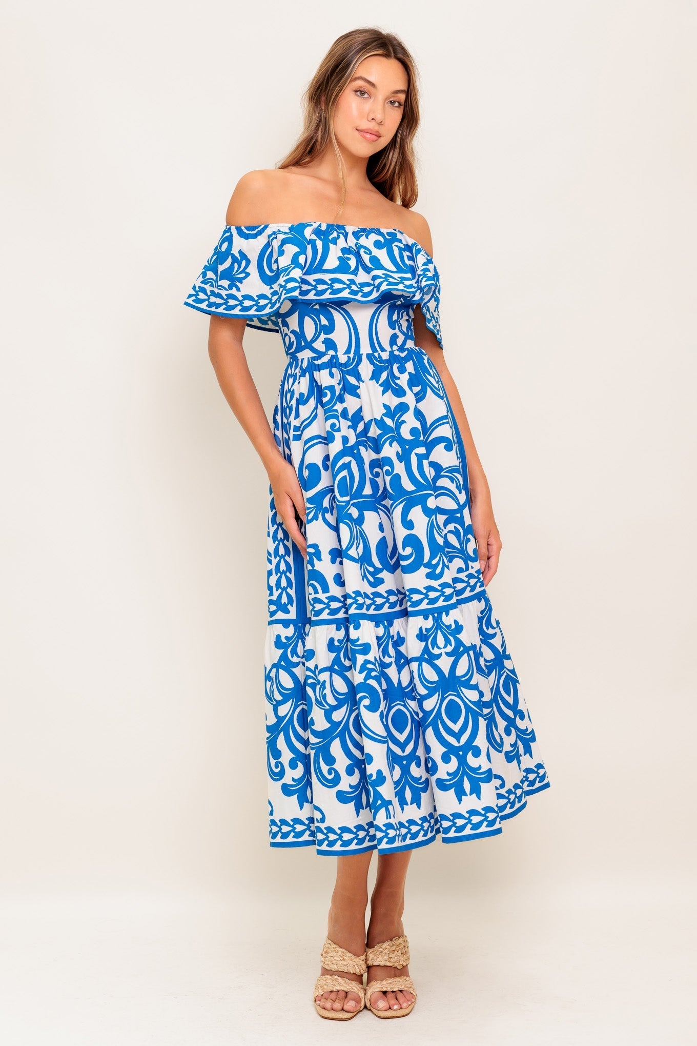 BLOOM SERENADE BLUE WOVEN MIDI DRESS Flying Tomato