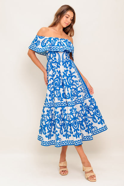 BLOOM SERENADE BLUE WOVEN MIDI DRESS