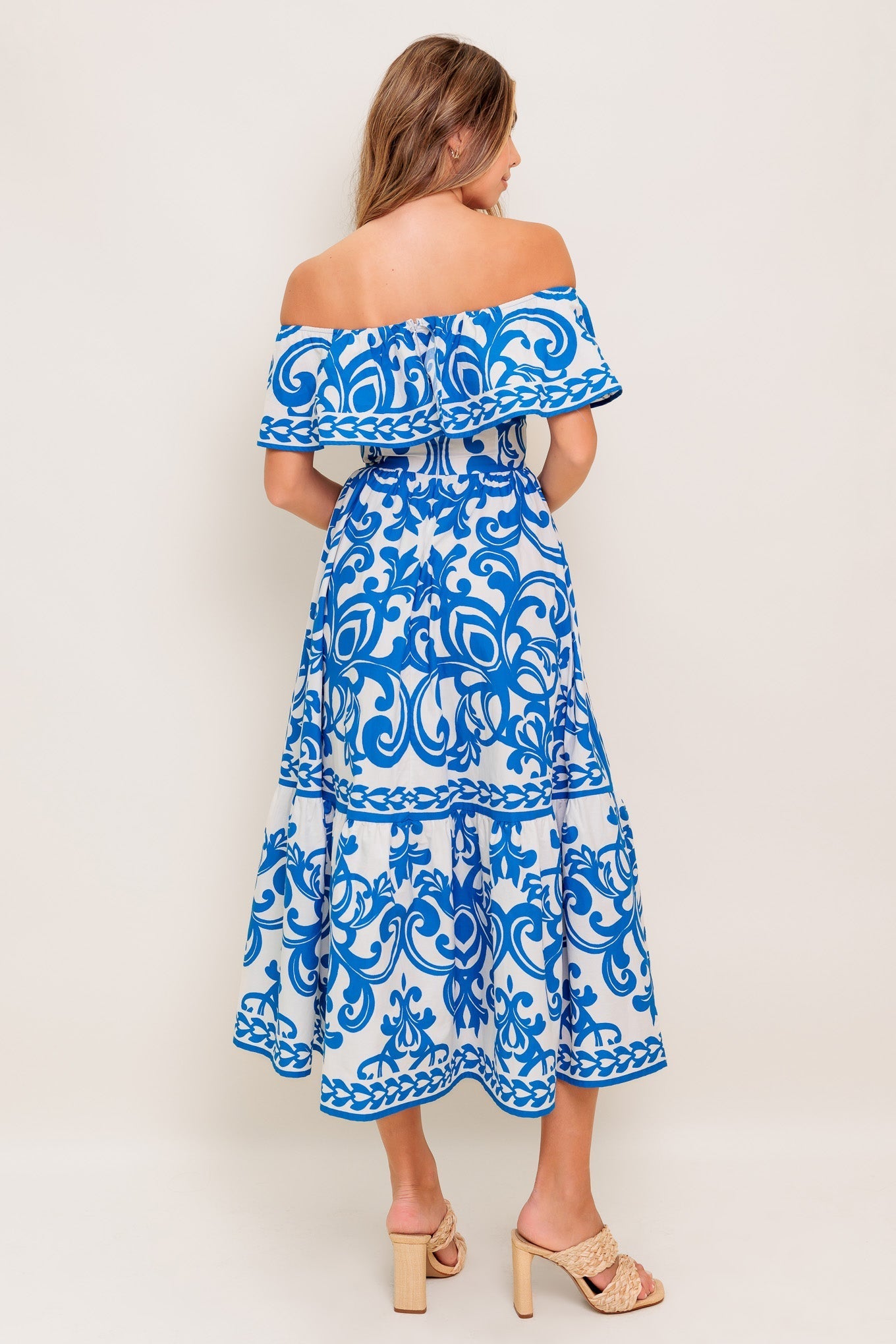 BLOOM SERENADE BLUE WOVEN MIDI DRESS Flying Tomato