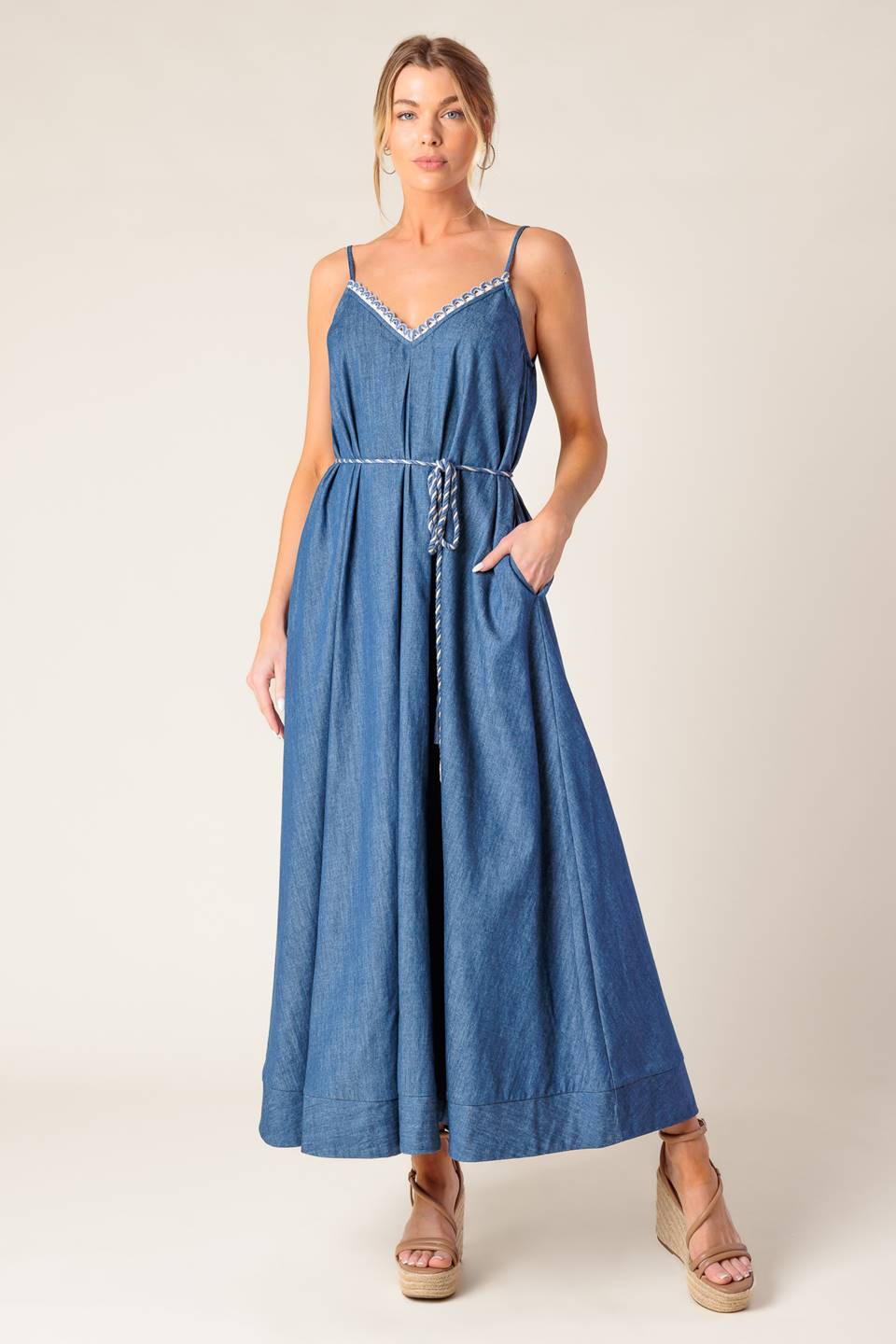 HEARTFELT MOMENT DENIM MIDI DRESS Flying Tomato