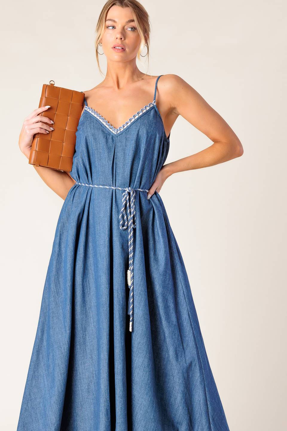HEARTFELT MOMENT DENIM MIDI DRESS Flying Tomato