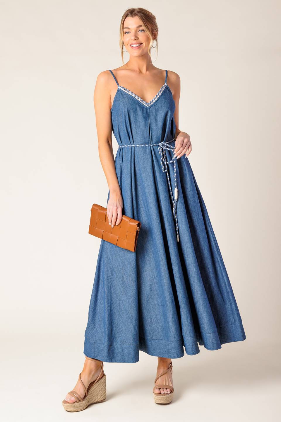 HEARTFELT MOMENT DENIM MIDI DRESS Flying Tomato