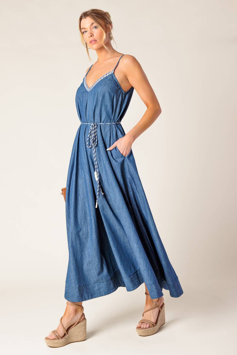 HEARTFELT MOMENT DENIM MIDI DRESS Flying Tomato