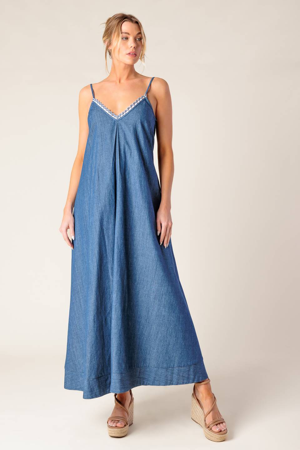HEARTFELT MOMENT DENIM MIDI DRESS Flying Tomato