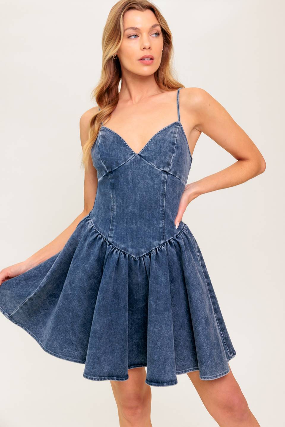 FOREVER FREE DENIM MINI DRESS Flying Tomato