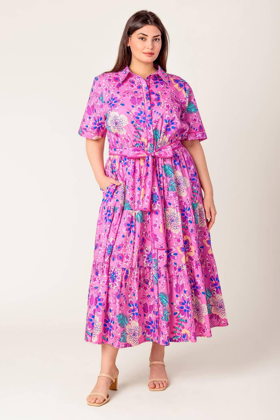 The flowing midi length hem of the Flying Tomato Celestial Skies Woven Dress, demonstrating its graceful movement and quality