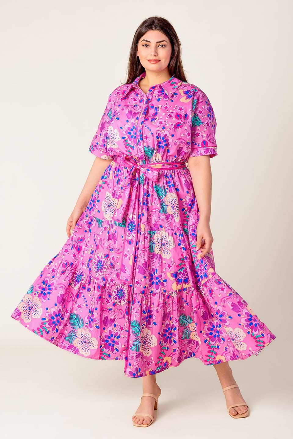 Detailed fabric and pattern of the Flying Tomato Celestial Skies Woven Midi Dress, showcasing the craftsmanship of this appar