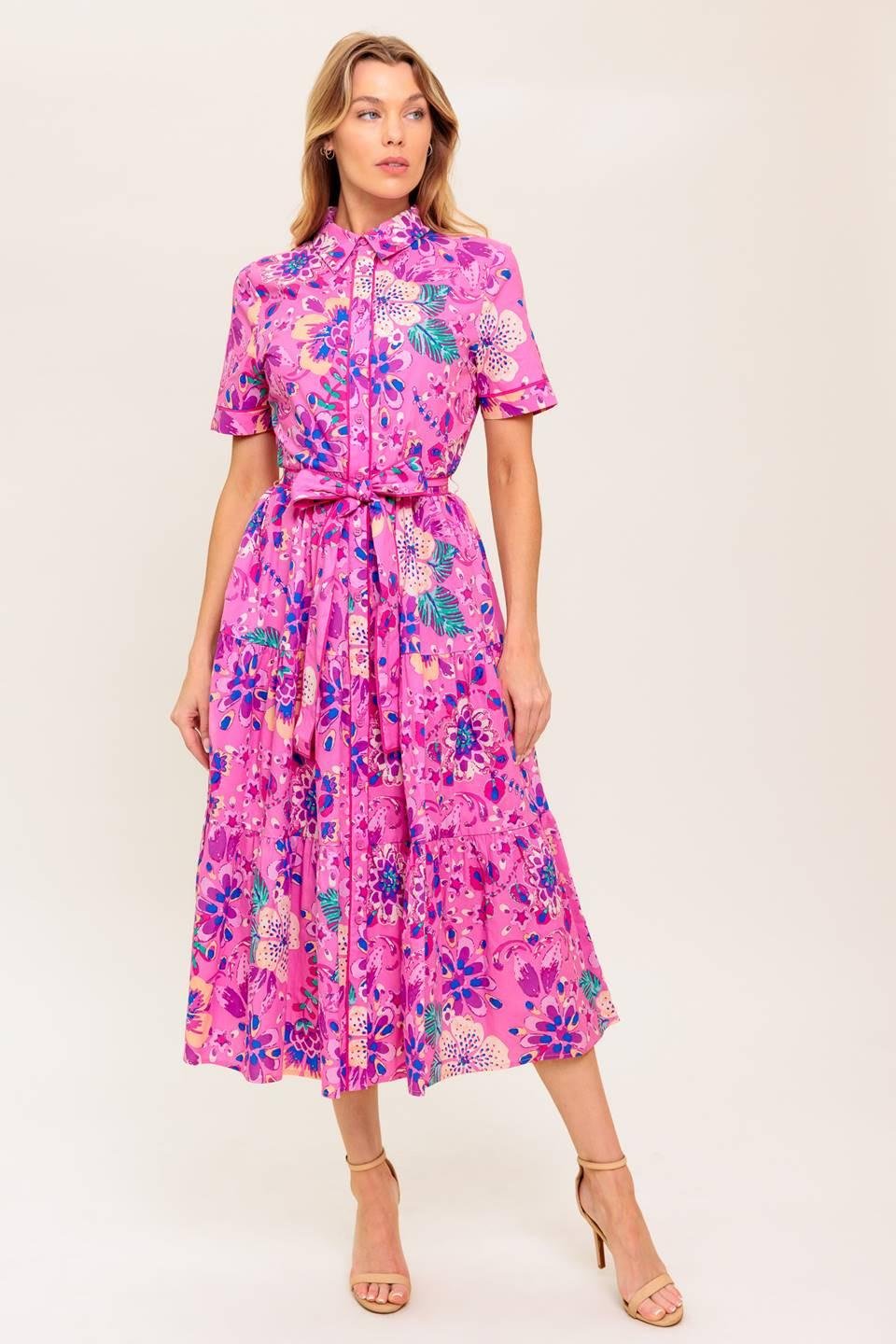 Detailed view of the Celestial Skies Woven Midi Dress by Flying Tomato, highlighting the intricate pattern and fabric texture
