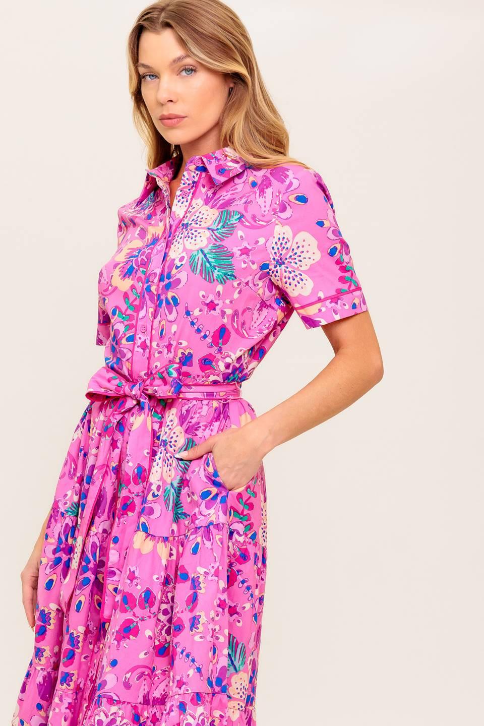 Flying Tomato Celestial Skies Midi Dress, focusing on the elegant neckline and delicate woven sleeve details of this quality 