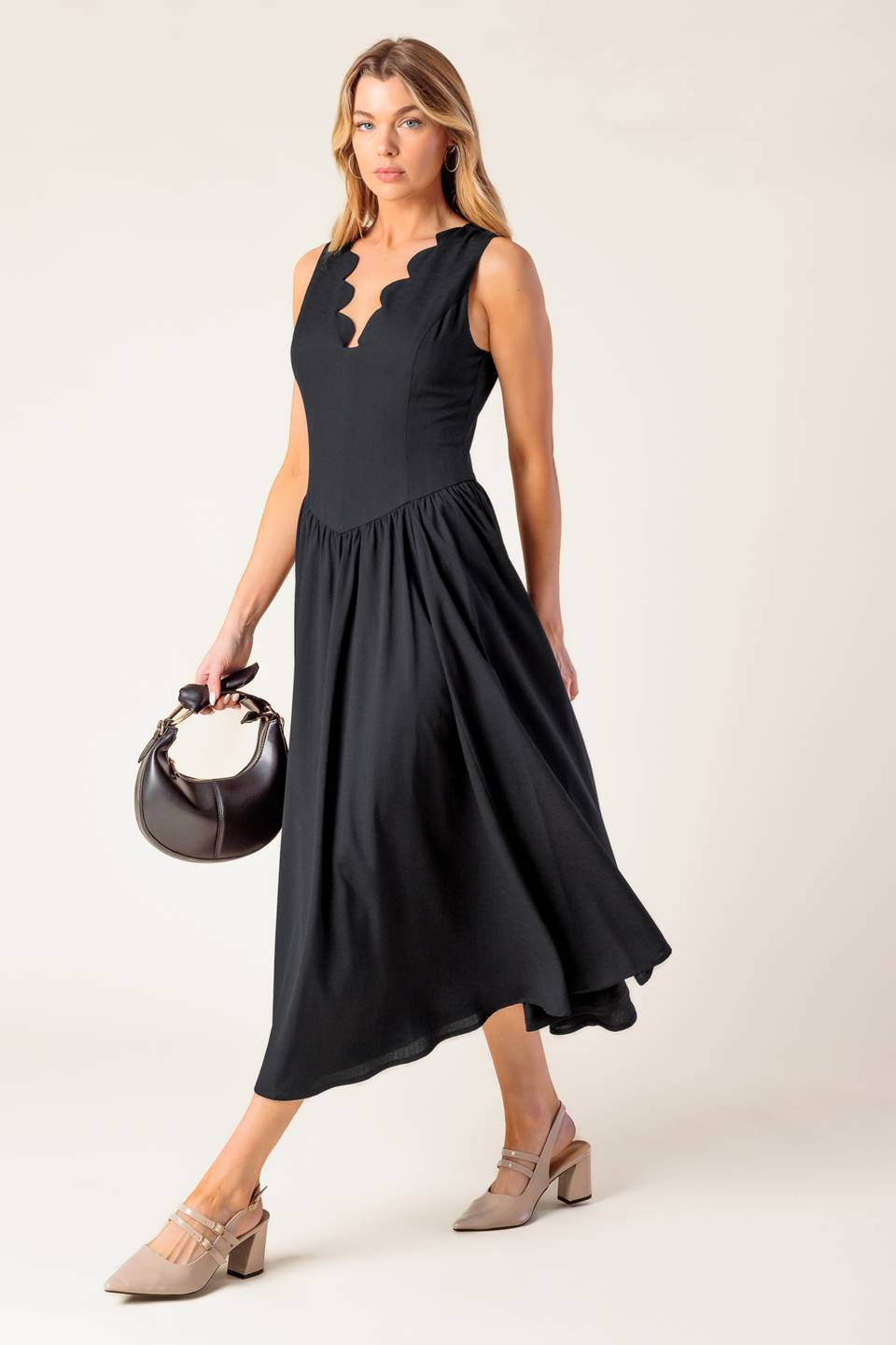 FOR THE RECORD BLACK WOVEN MIDI DRESS Flying Tomato