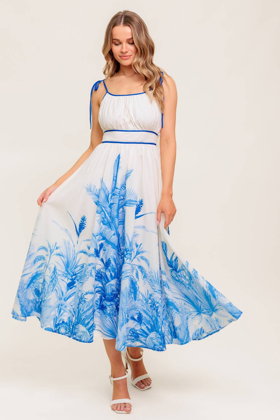 GARDEN BREEZE BLUE WOVEN MIDI DRESS Flying Tomato