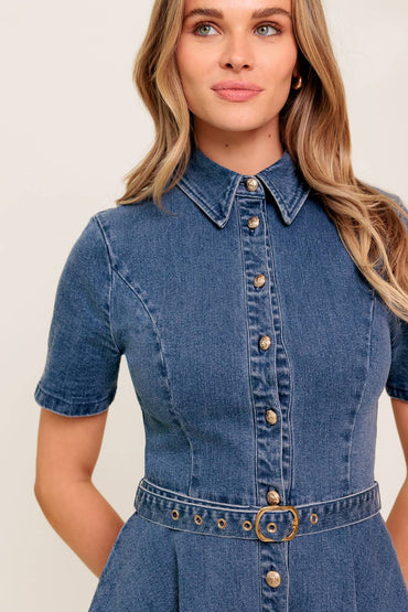 IN THE SHADE INDIGO DENIM MINI DRESS