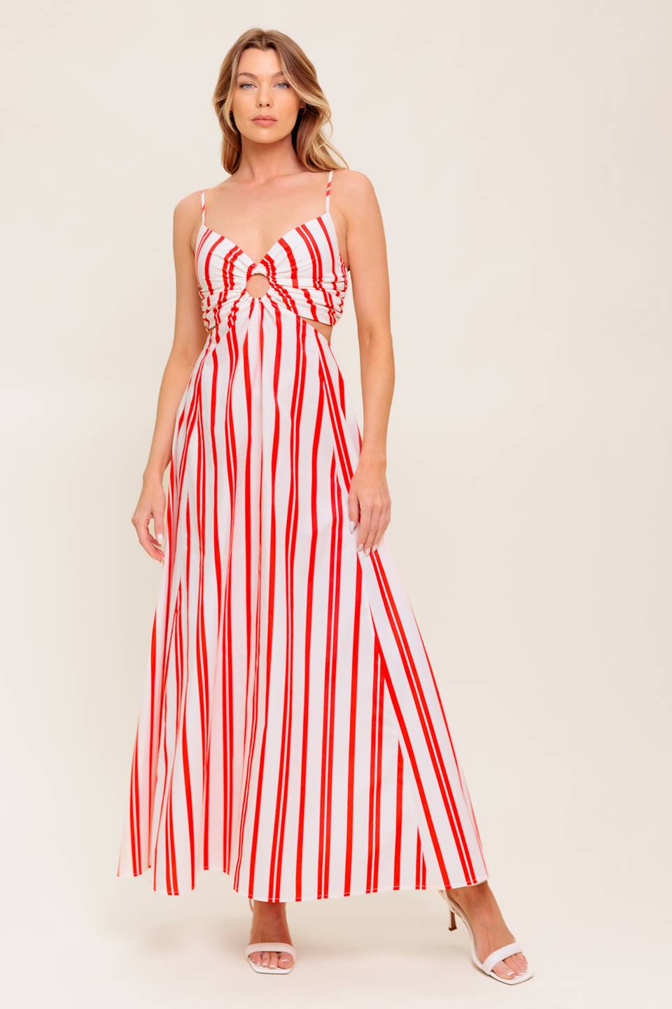 DREAM PETALS RED STRIPE WOVEN ANKLE DRESS Flying Tomato