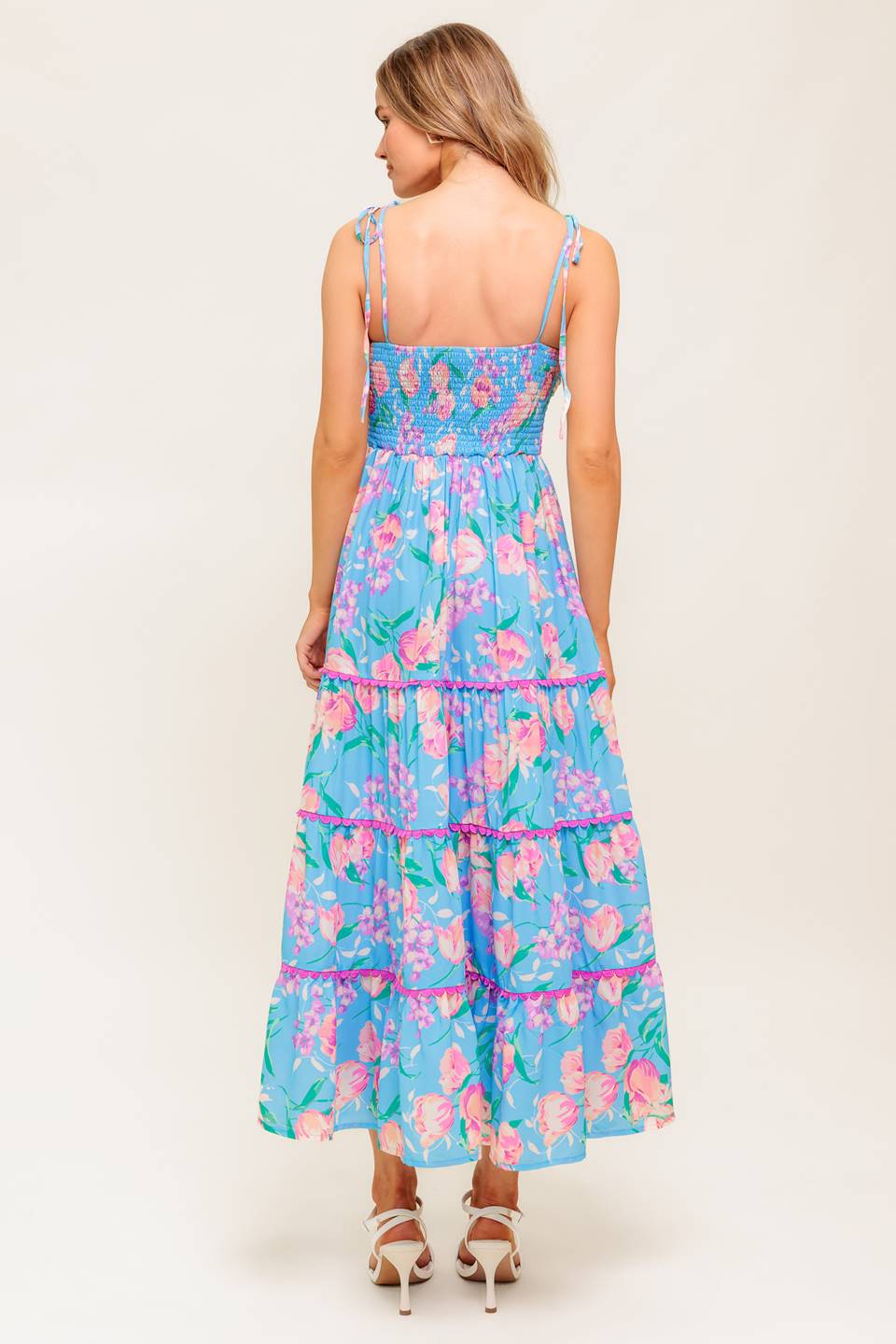 SOFT BLOOM BLUE WOVEN MIDI DRESS Flying Tomato