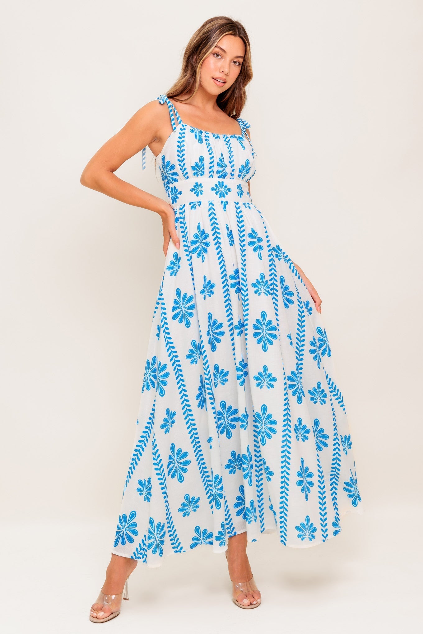 BLUE NOIR FLORAL WOVEN MAXI DRESS Flying Tomato