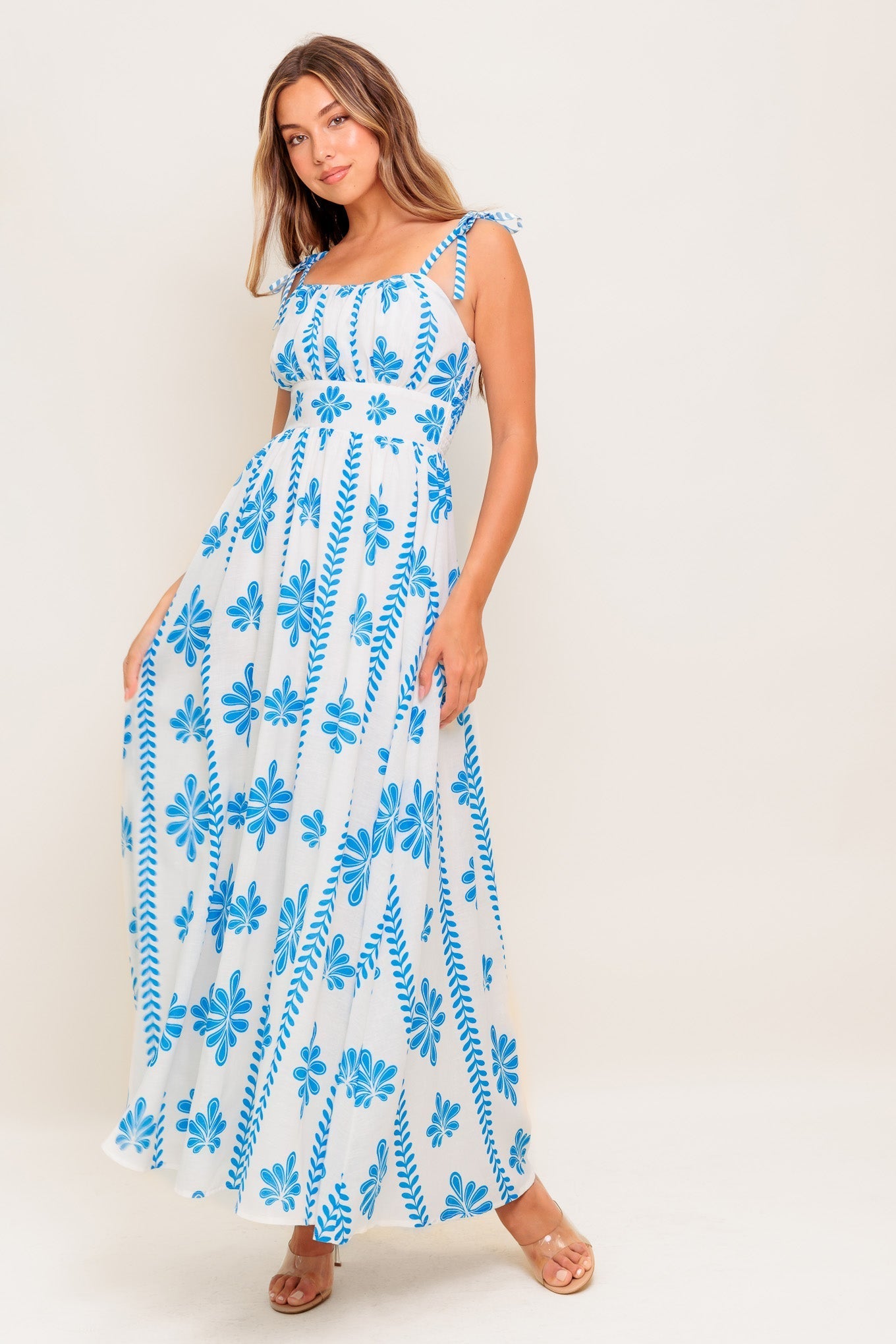 BLUE NOIR FLORAL WOVEN MAXI DRESS Flying Tomato