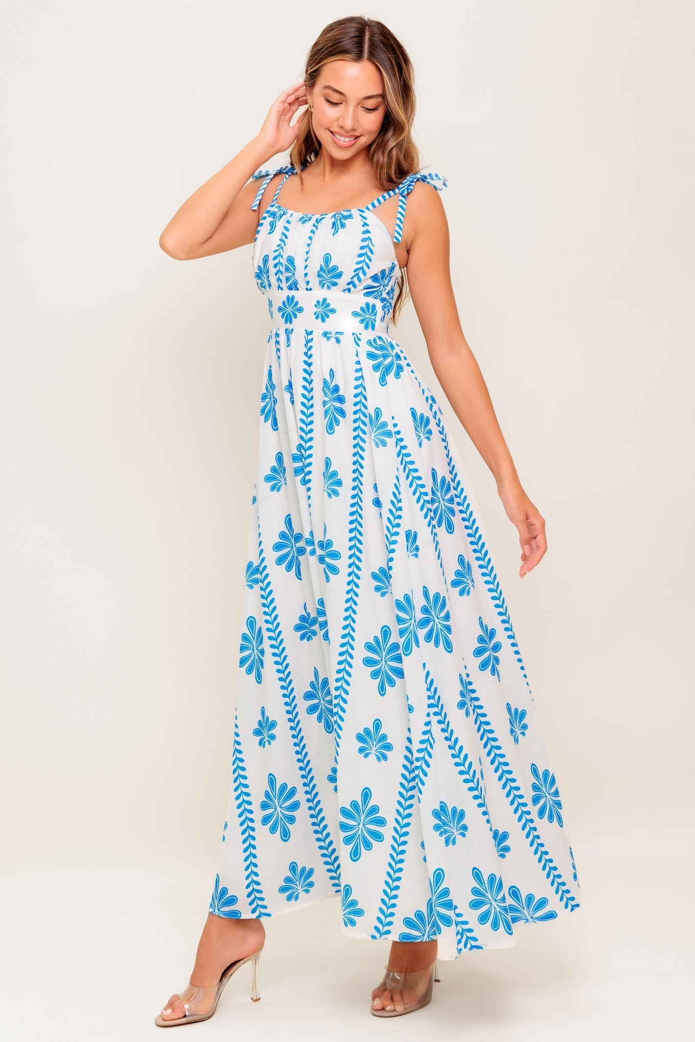 BLUE NOIR FLORAL WOVEN MAXI DRESS Flying Tomato