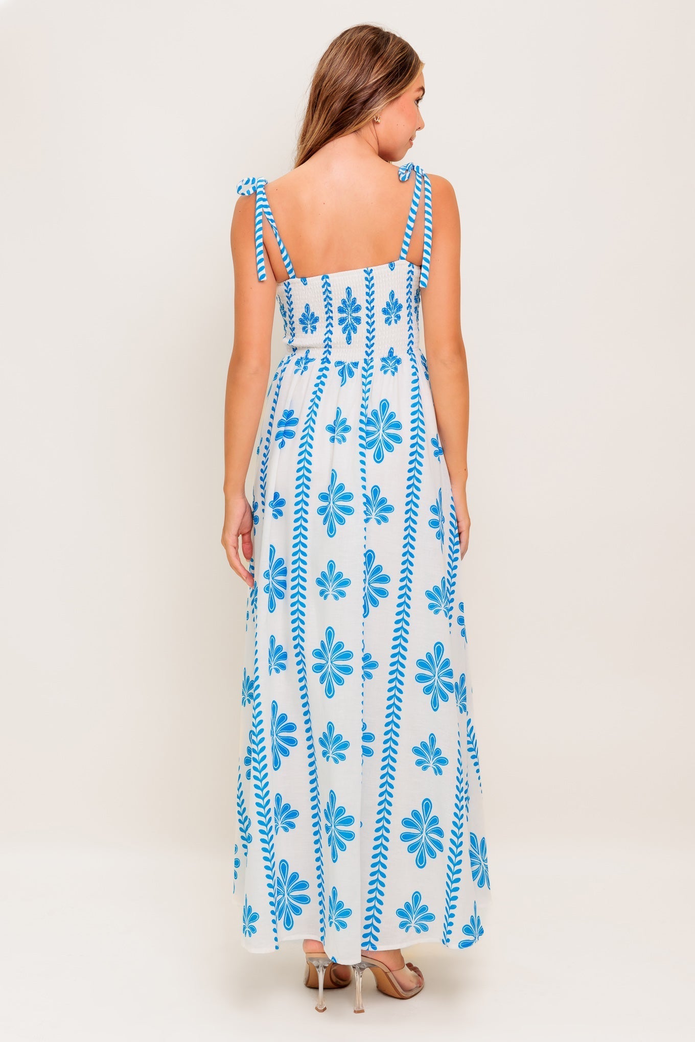 BLUE NOIR FLORAL WOVEN MAXI DRESS Flying Tomato