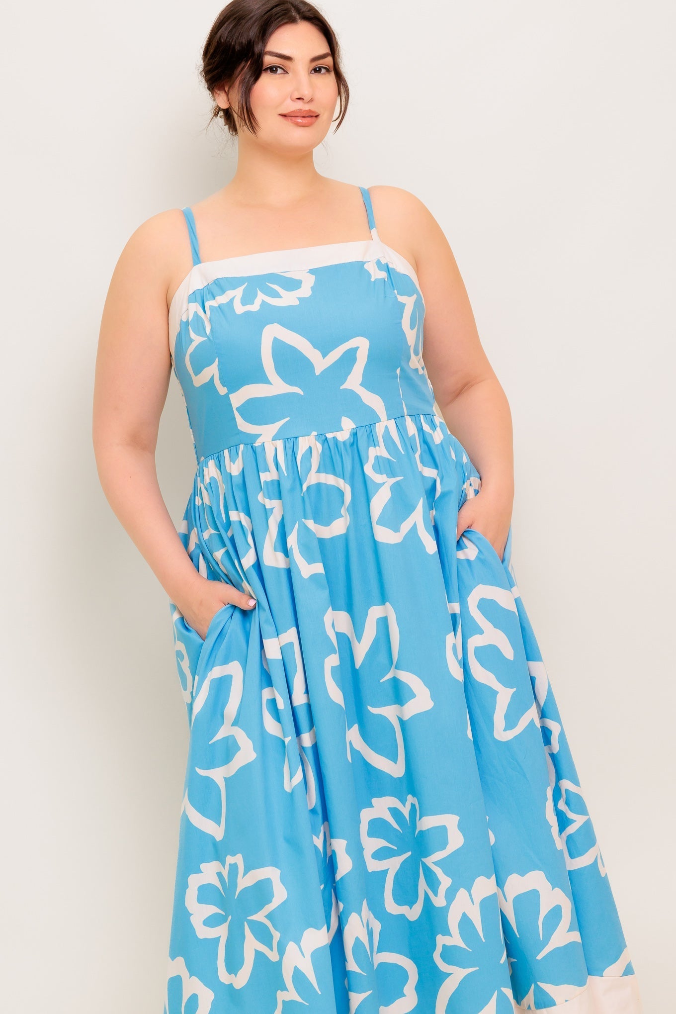 SERENE PETALS BLUE WOVEN MIDI DRESS Flying Tomato