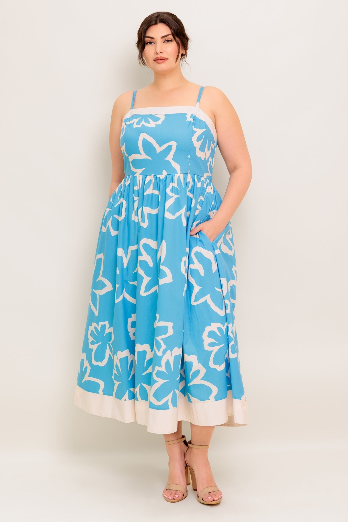 SERENE PETALS BLUE WOVEN MIDI DRESS Flying Tomato