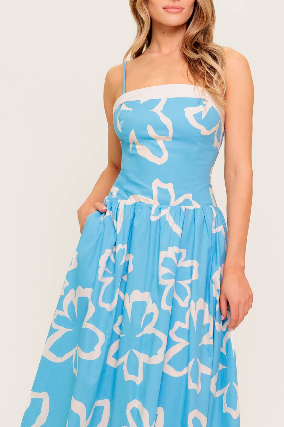 SERENE PETALS BLUE WOVEN MIDI DRESS Flying Tomato