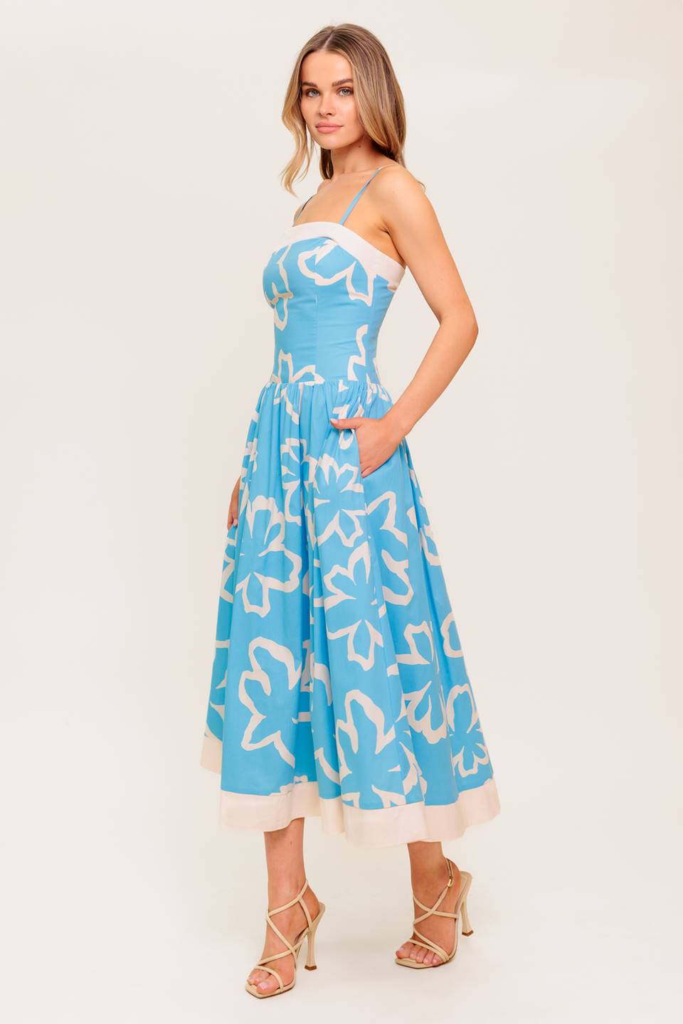 SERENE PETALS BLUE WOVEN MIDI DRESS Flying Tomato
