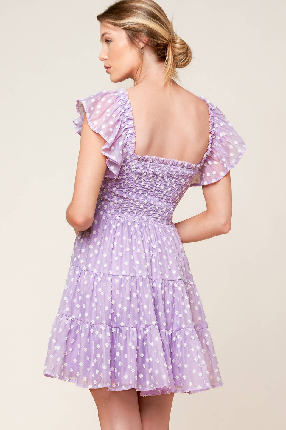PLAYFULLY POSH LAVENDER WOVEN MINI DRESS Flying Tomato