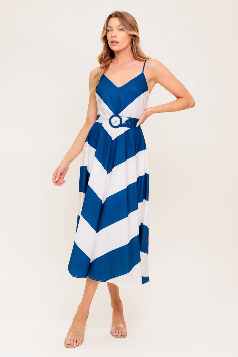RADIANT HEART NAVY WOVEN MIDI DRESS Flying Tomato
