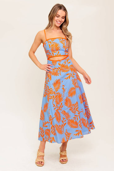 APRICOT SUNSET WOVEN MIDI DRESS