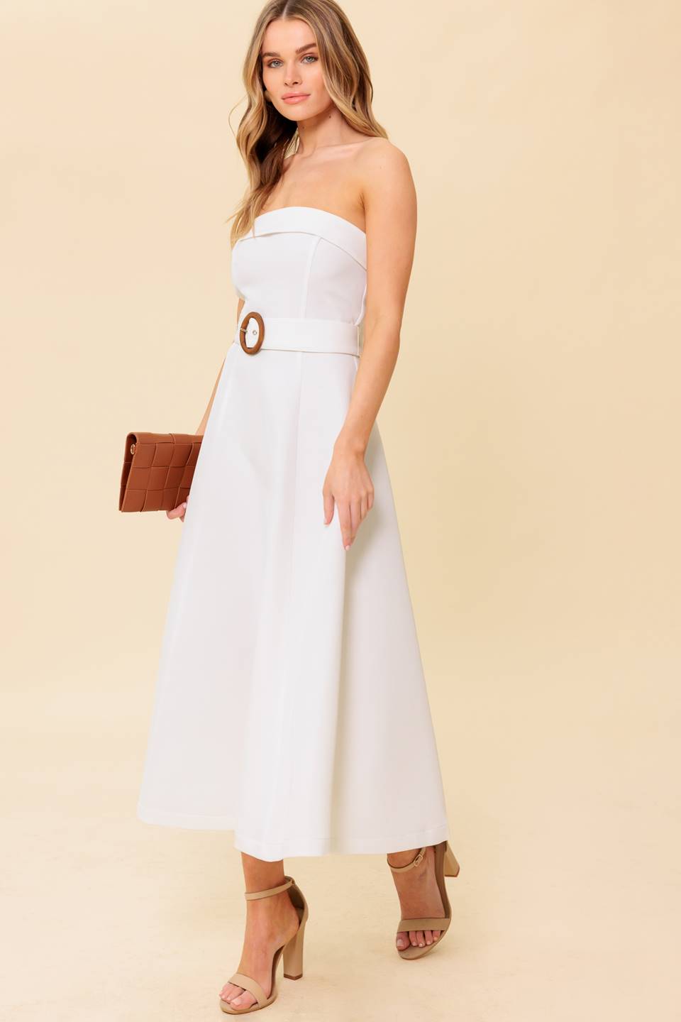 THE PICTURE OF PERFECTION WHITE WOVEN MIDI DRESS Flying Tomato