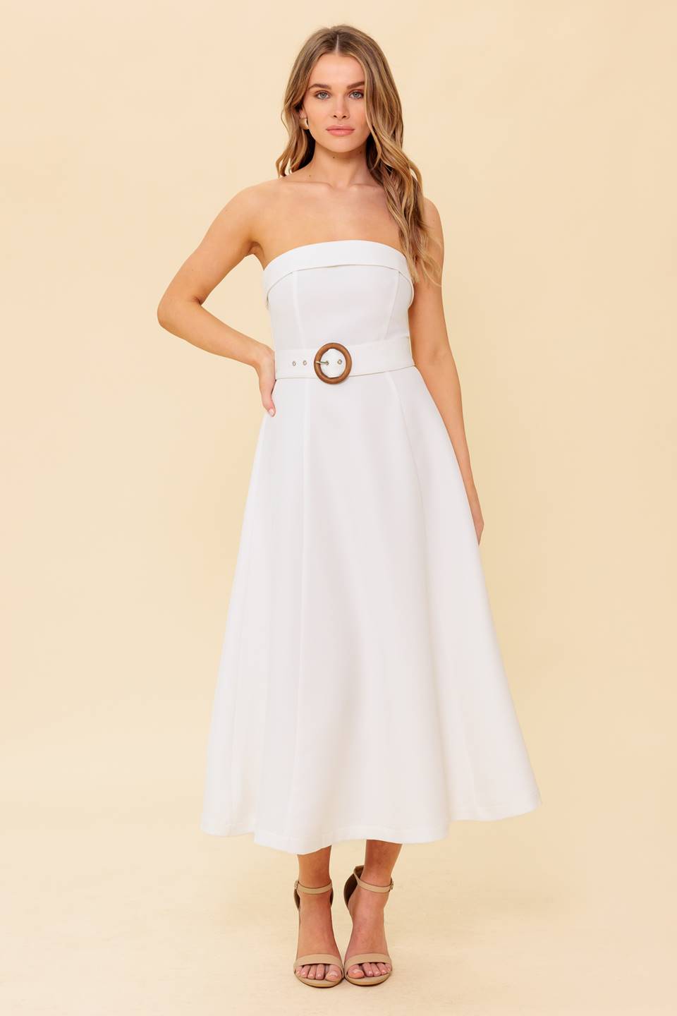THE PICTURE OF PERFECTION WHITE WOVEN MIDI DRESS Flying Tomato