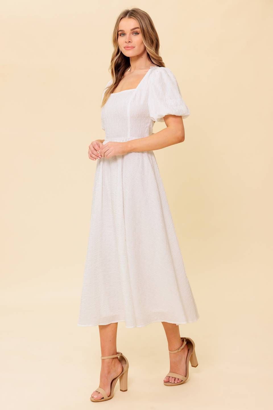 SLEEK DEDICATION IVORY WOVEN MDI DRESS Flying Tomato