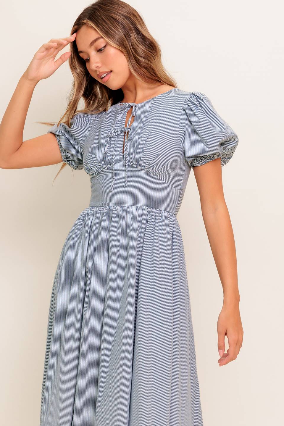 COZY GARDEN IVORY BLUE WOVEN MIDI DRESS Flying Tomato