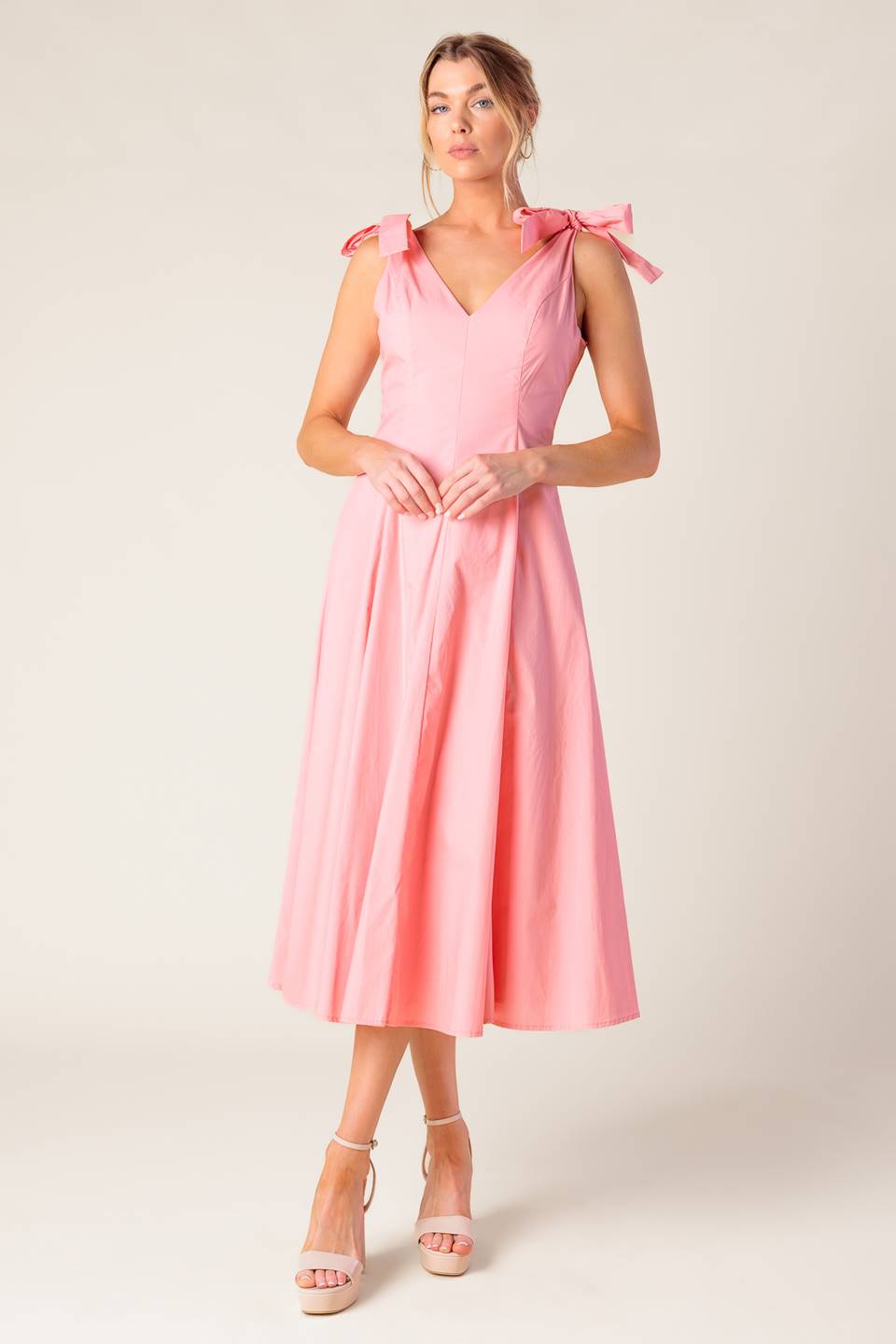 ON THE RIGHT TRACK PEACH WOVEN MIDI DRESS Flying Tomato