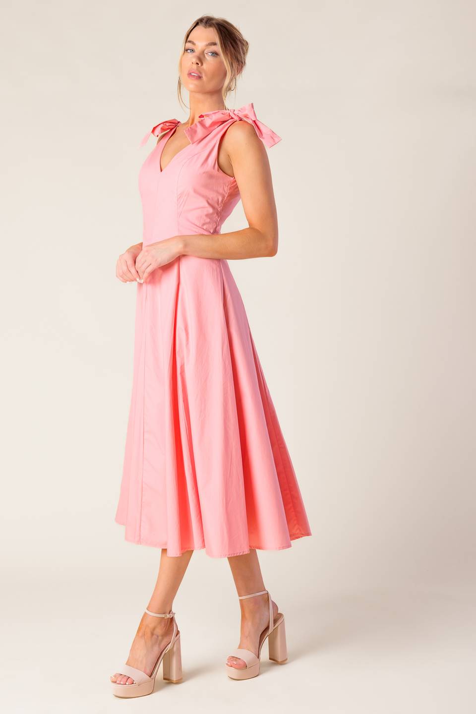 ON THE RIGHT TRACK PEACH WOVEN MIDI DRESS Flying Tomato