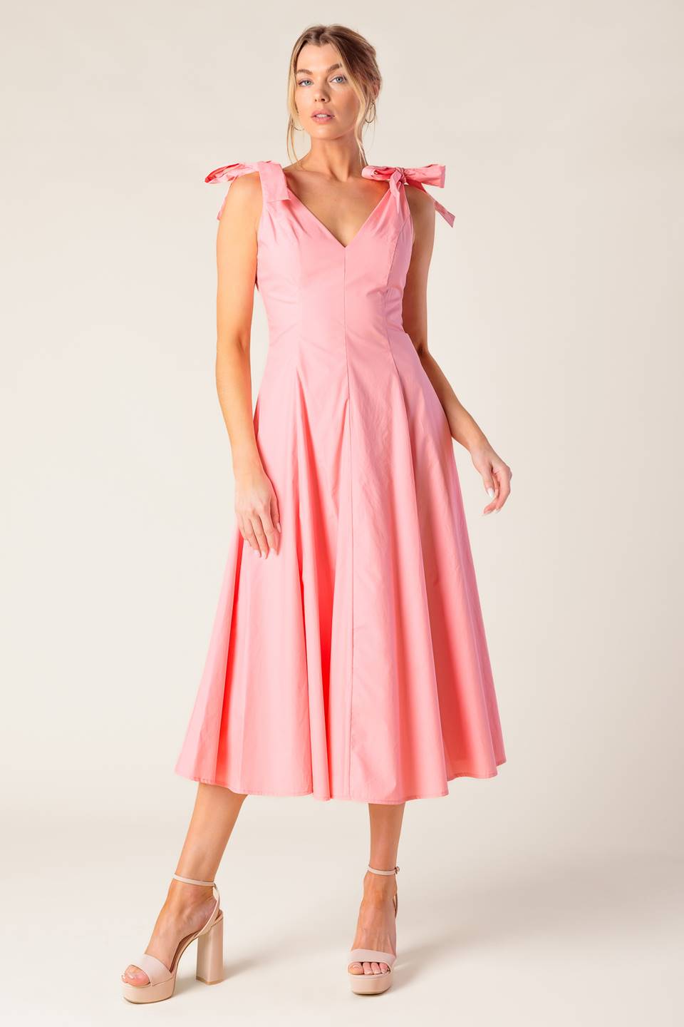 ON THE RIGHT TRACK PEACH WOVEN MIDI DRESS Flying Tomato