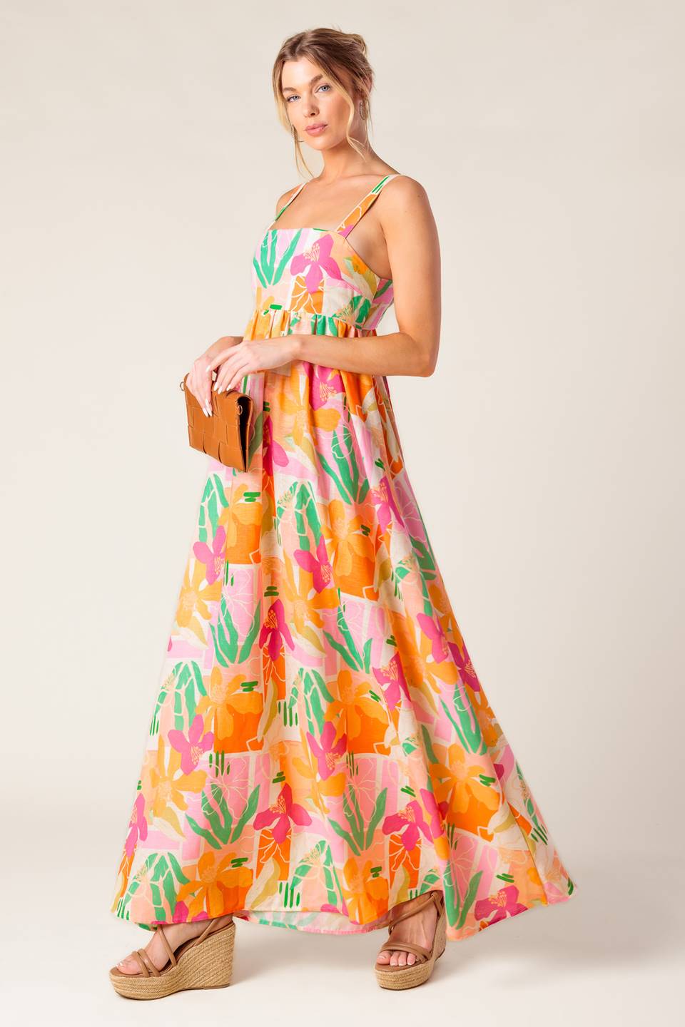BON VOYAGE PINK ORANGE WOVEN MAXI DRESS Flying Tomato