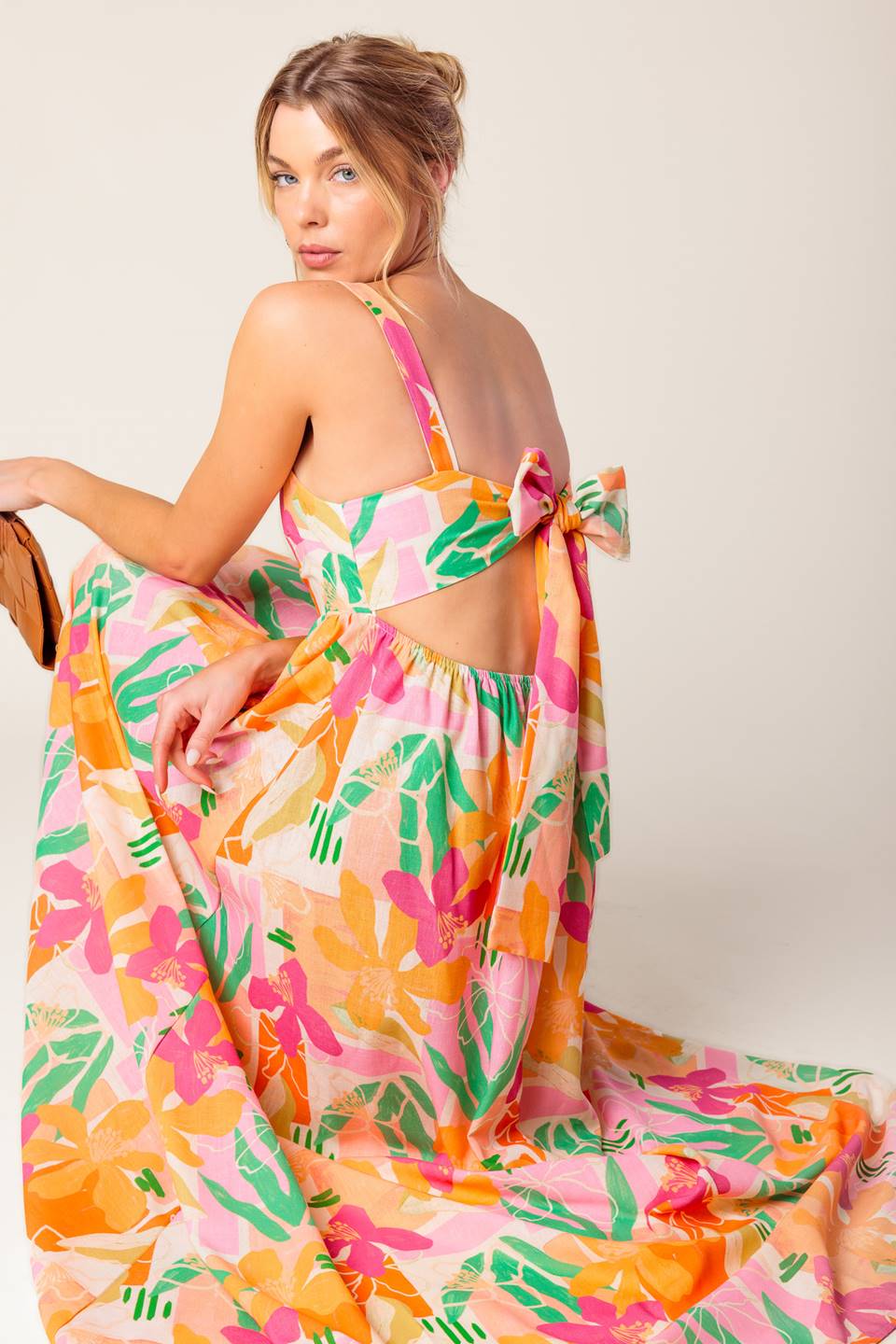 BON VOYAGE PINK ORANGE WOVEN MAXI DRESS Flying Tomato