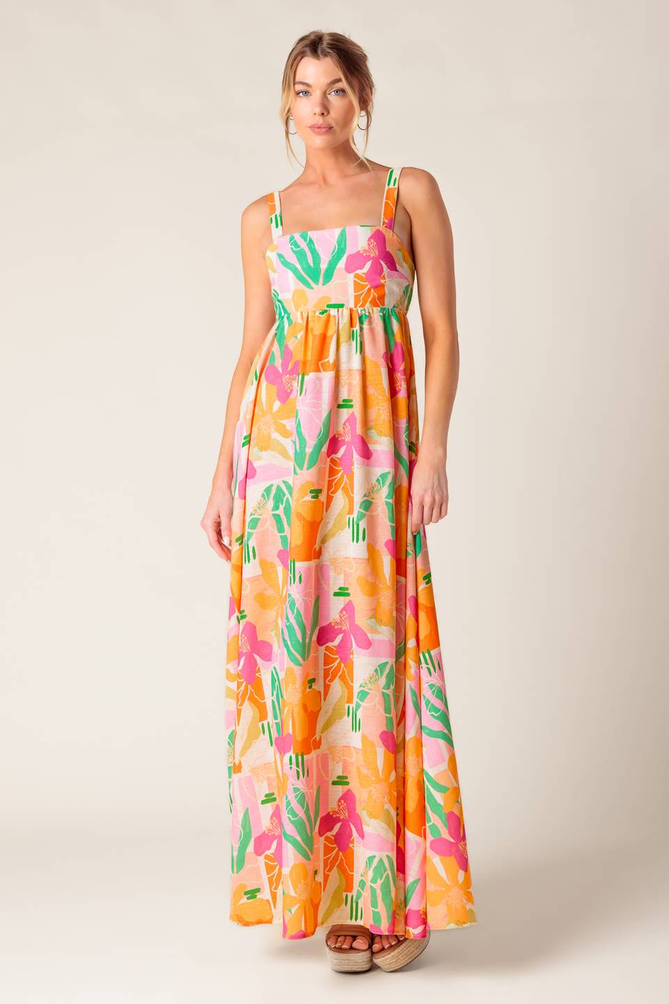 BON VOYAGE PINK ORANGE WOVEN MAXI DRESS Flying Tomato