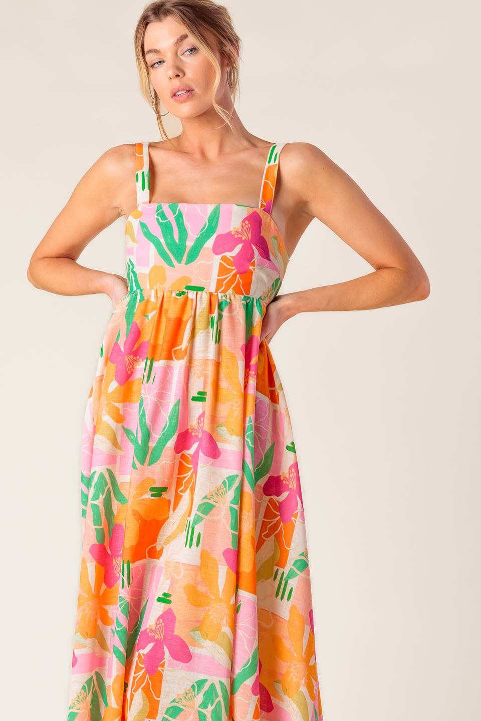 BON VOYAGE PINK ORANGE WOVEN MAXI DRESS Flying Tomato