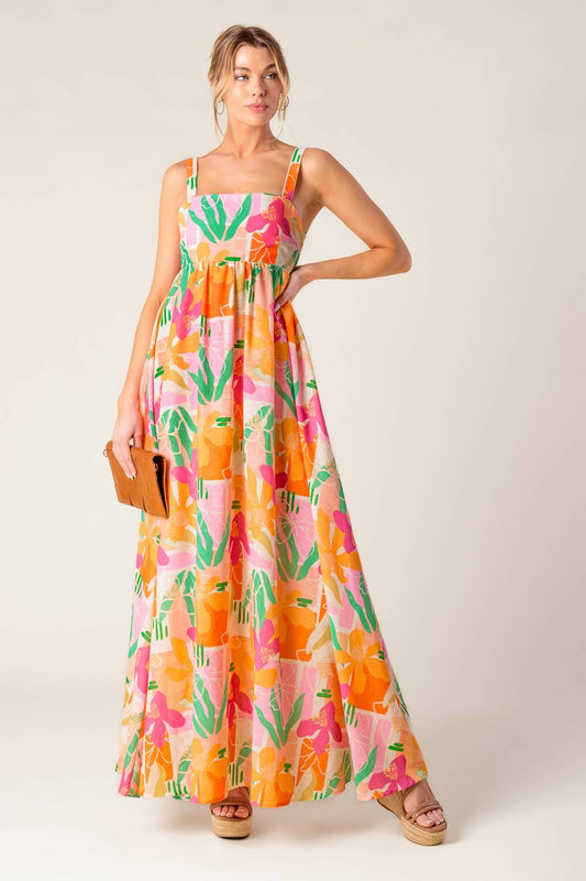 BON VOYAGE PINK ORANGE WOVEN MAXI DRESS Flying Tomato