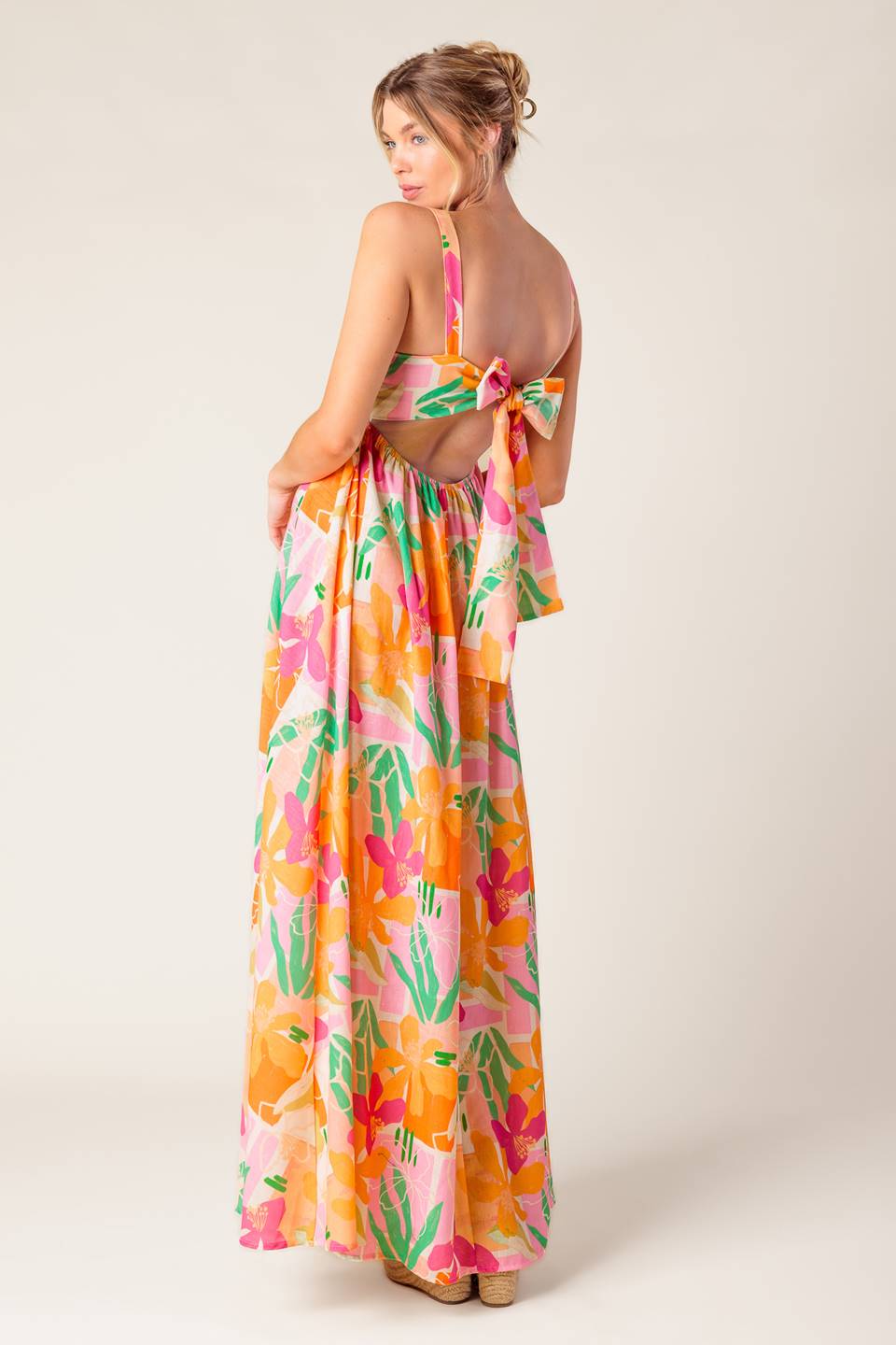 BON VOYAGE PINK ORANGE WOVEN MAXI DRESS Flying Tomato