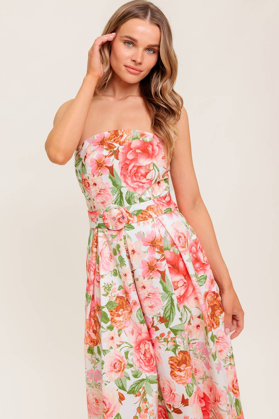 BLUSHING DAWN PINK WOVEN MIDI DRESS Flying Tomato