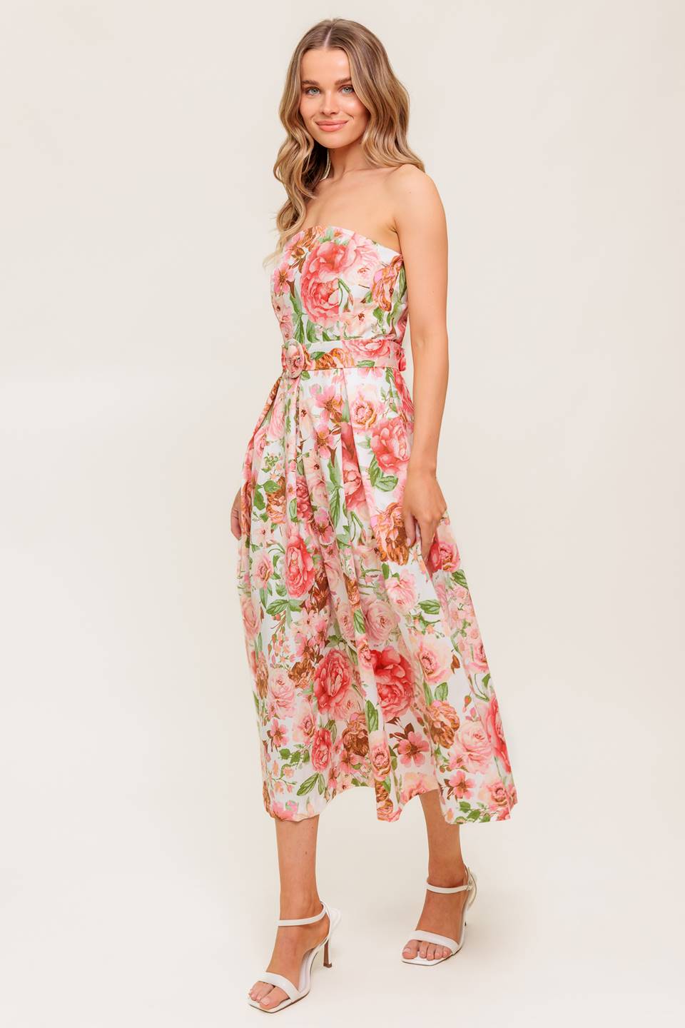 BLUSHING DAWN PINK WOVEN MIDI DRESS Flying Tomato
