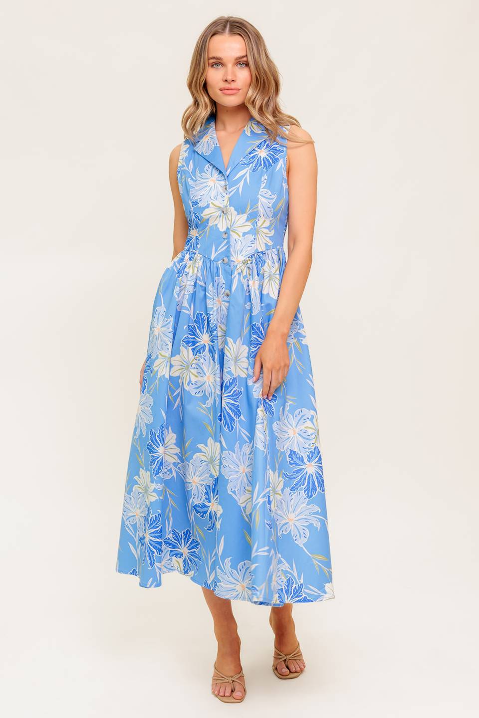 FERN WHISPER BLUE WOVEN MIDI DRESS Flying Tomato