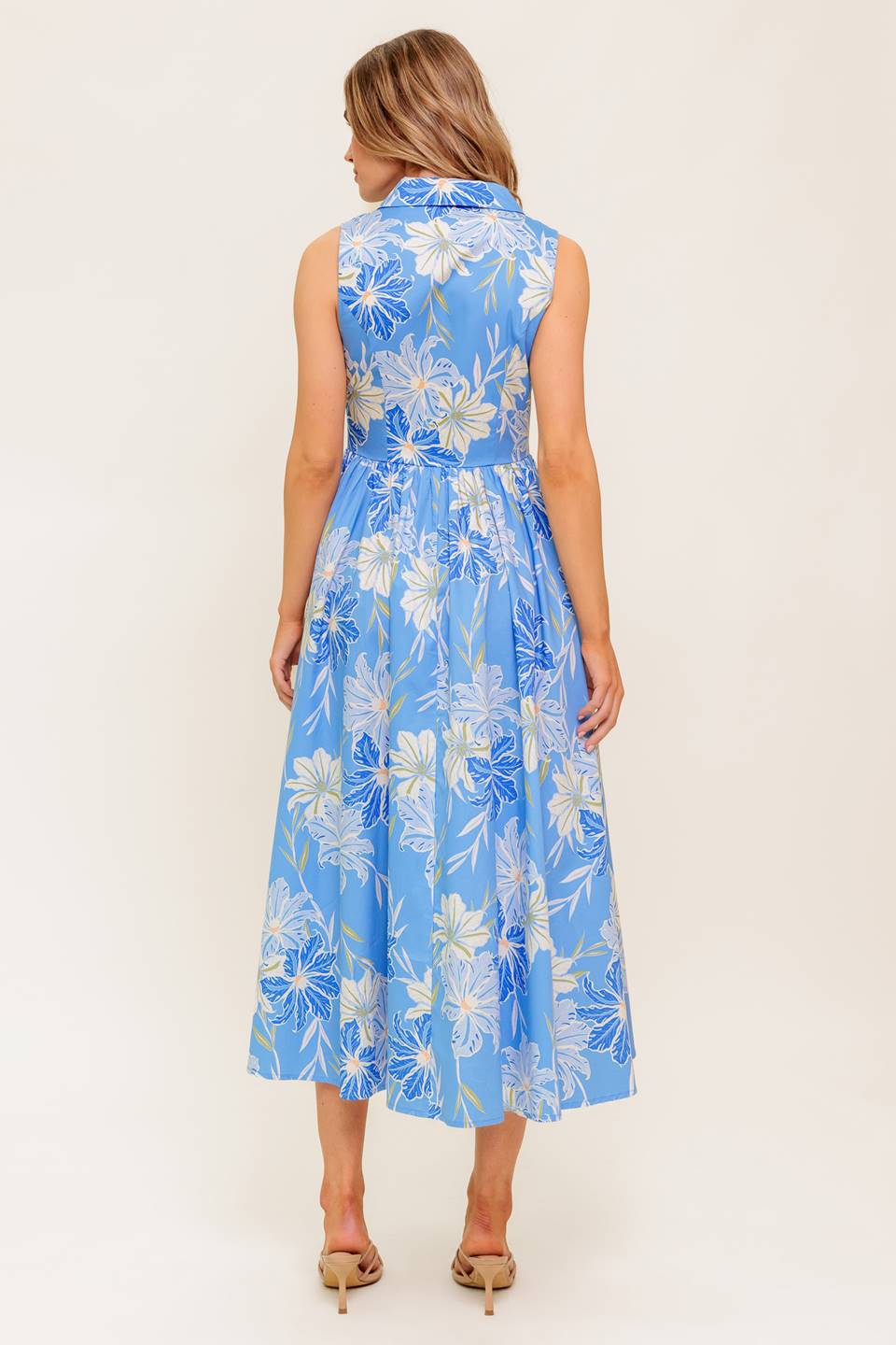 FERN WHISPER BLUE WOVEN MIDI DRESS Flying Tomato