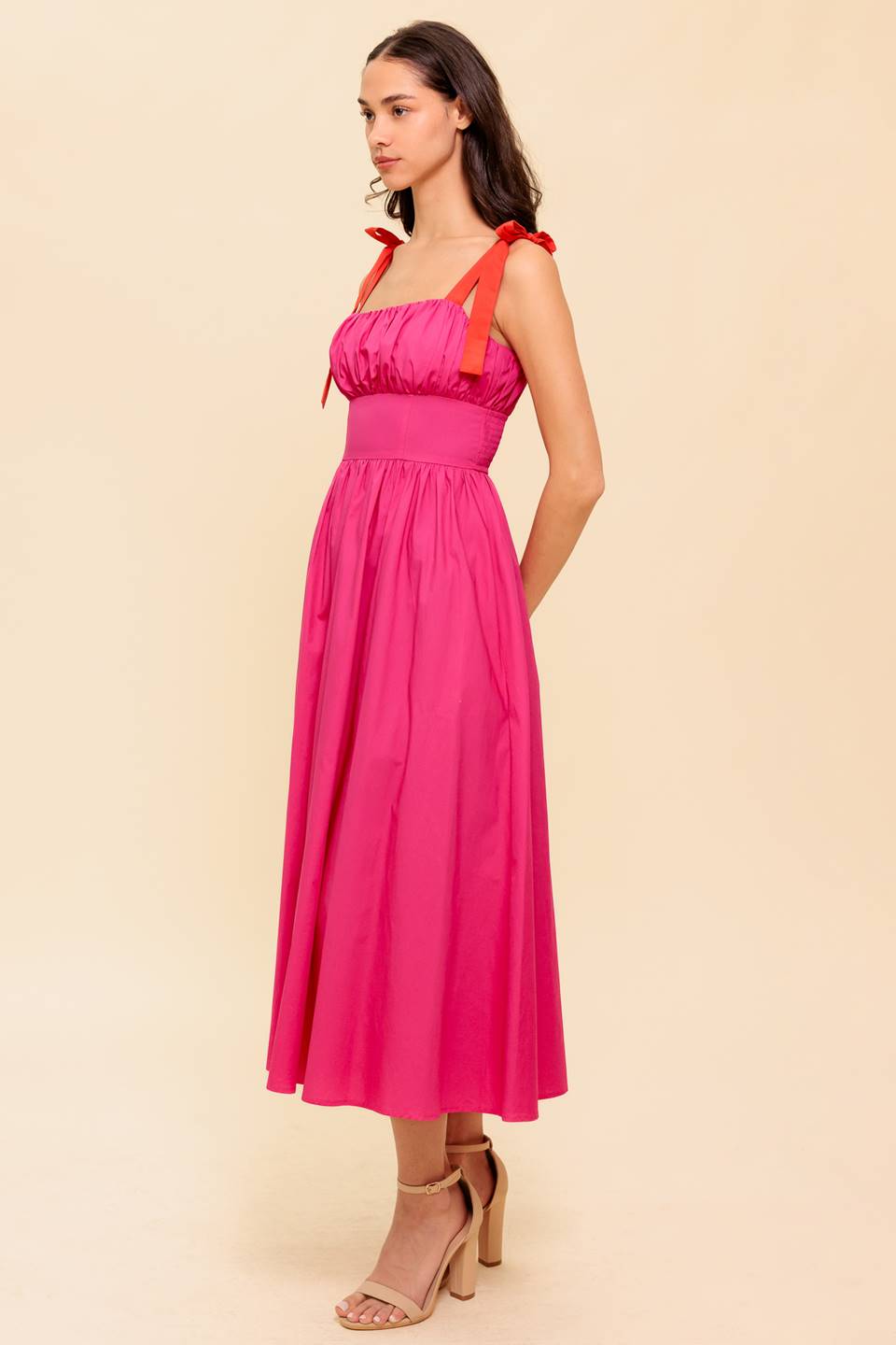 EVENING DELIGHTS FUCHSIA WOVEN MIDI DRESS Flying Tomato