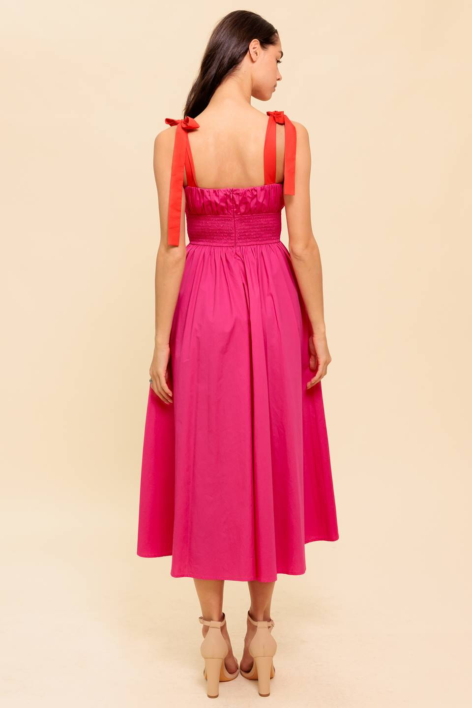 EVENING DELIGHTS FUCHSIA WOVEN MIDI DRESS Flying Tomato