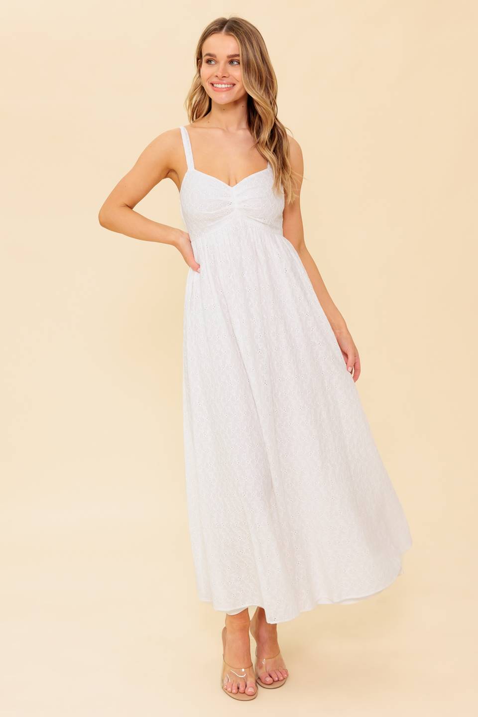LOVE OF MINE IVORY EYELET MIDI DRESS Flying Tomato